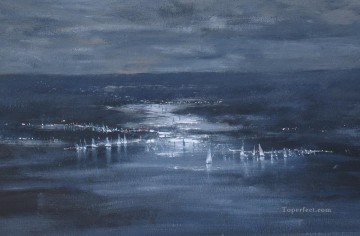 海の風景 Painting - 月光レガッタ抽象的な海の風景